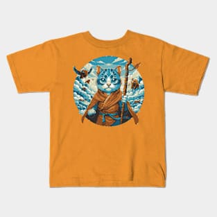 Feline Avatars: Majestic Cats in Last Airbender Attire Kids T-Shirt